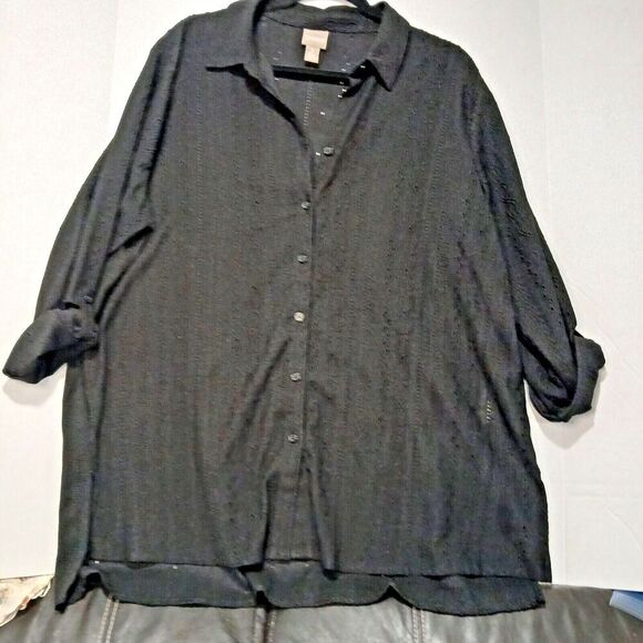 Chico's Black Blouse Size 3 with Long Roll up Sleeves. Button up in Front. - Picture 1 of 10